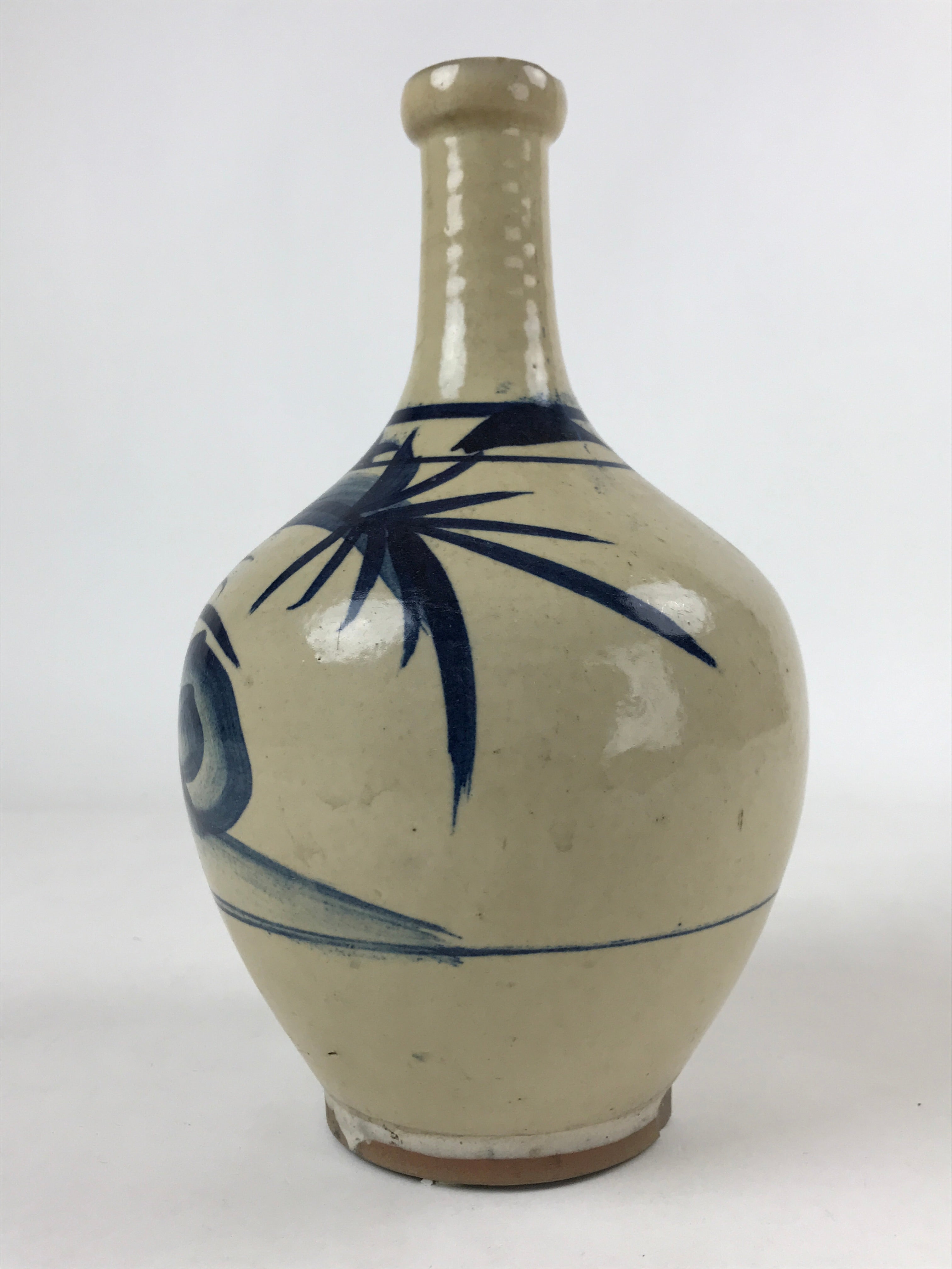 Japanese Ceramic Flower Vase Vtg Ikebana Kabin Sometsuke White Blue Plants FK85