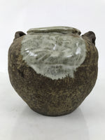 Japanese Ceramic Flower Vase Vtg Ikebana Kabin Tsubo Round Brown White FK191