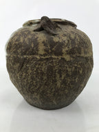 Japanese Ceramic Flower Vase Vtg Ikebana Kabin Tsubo Round Brown White FK191