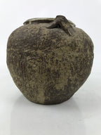Japanese Ceramic Flower Vase Vtg Ikebana Kabin Tsubo Round Brown White FK191