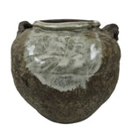 Japanese Ceramic Flower Vase Vtg Ikebana Kabin Tsubo Round Brown White FK191