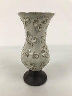 Japanese Ceramic Flower Vase Vtg Ikebana Kabin White Brown Arabesque FK236