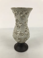 Japanese Ceramic Flower Vase Vtg Ikebana Kabin White Brown Arabesque FK236
