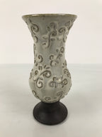 Japanese Ceramic Flower Vase Vtg Ikebana Kabin White Brown Arabesque FK236