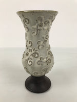 Japanese Ceramic Flower Vase Vtg Ikebana Kabin White Brown Arabesque FK236