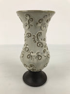 Japanese Ceramic Flower Vase Vtg Ikebana Kabin White Brown Arabesque FK236