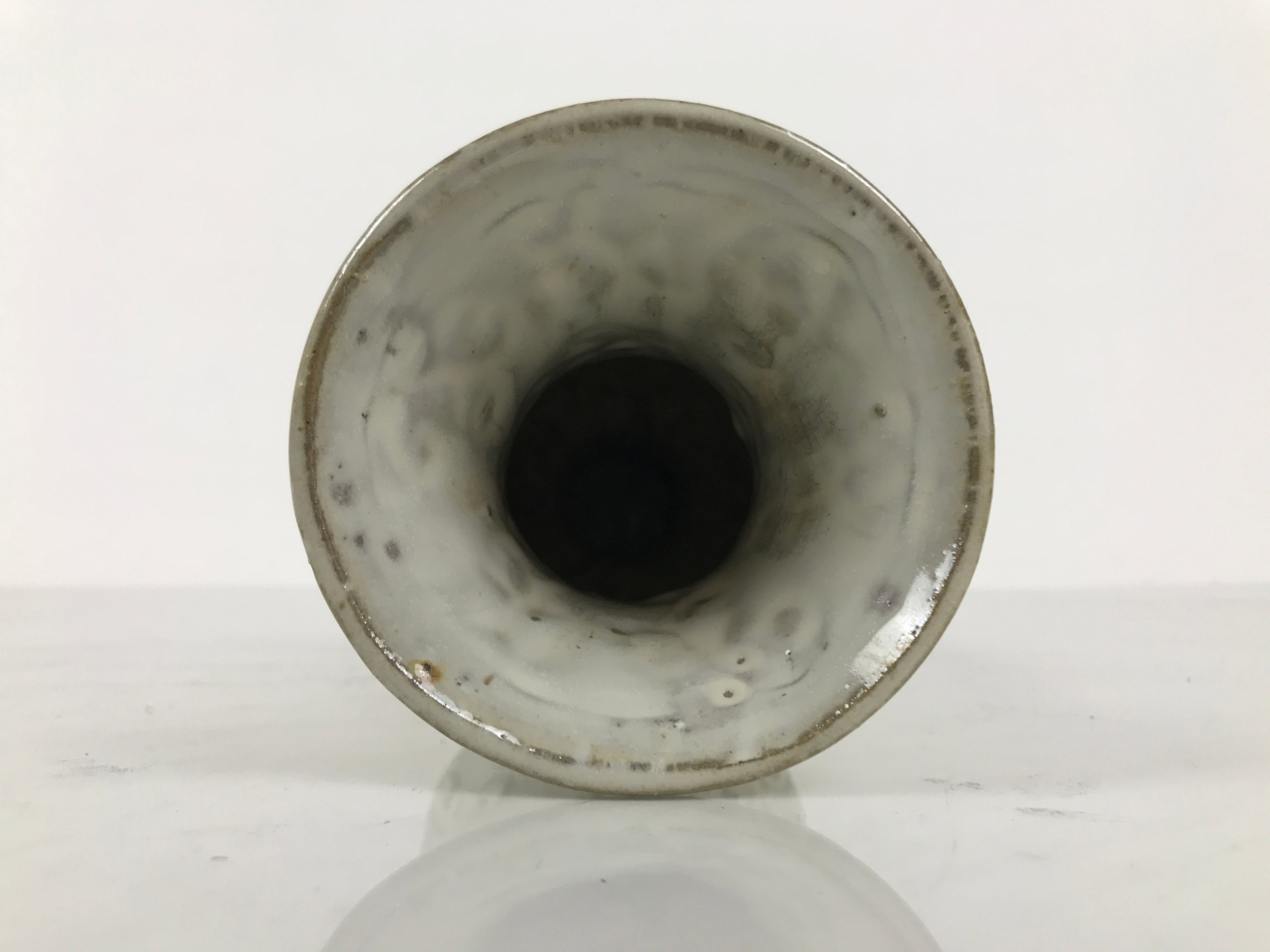 Japanese Ceramic Flower Vase Vtg Ikebana Kabin White Brown Arabesque FK236