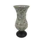 Japanese Ceramic Flower Vase Vtg Ikebana Kabin White Brown Arabesque FK236