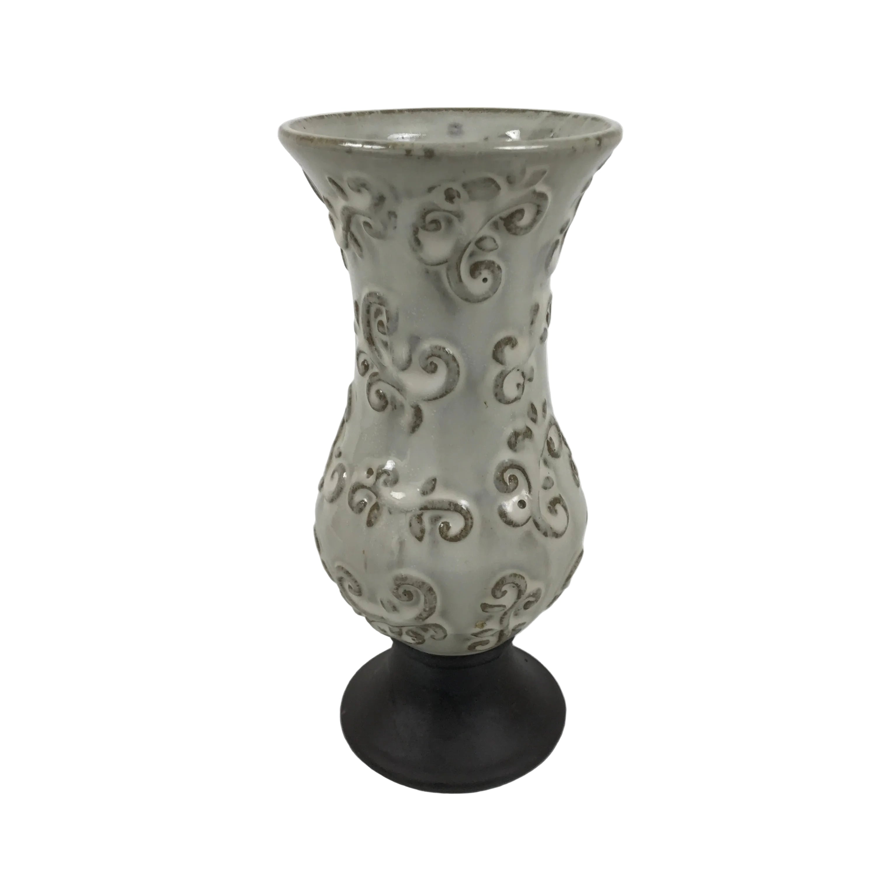 Japanese Ceramic Flower Vase Vtg Ikebana Kabin White Brown Arabesque FK236