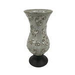 Japanese Ceramic Flower Vase Vtg Ikebana Kabin White Brown Arabesque FK236