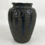 Japanese Ceramic Flower Vase Vtg Ikebana Pottery Kabin Brown Blue Drip FK130