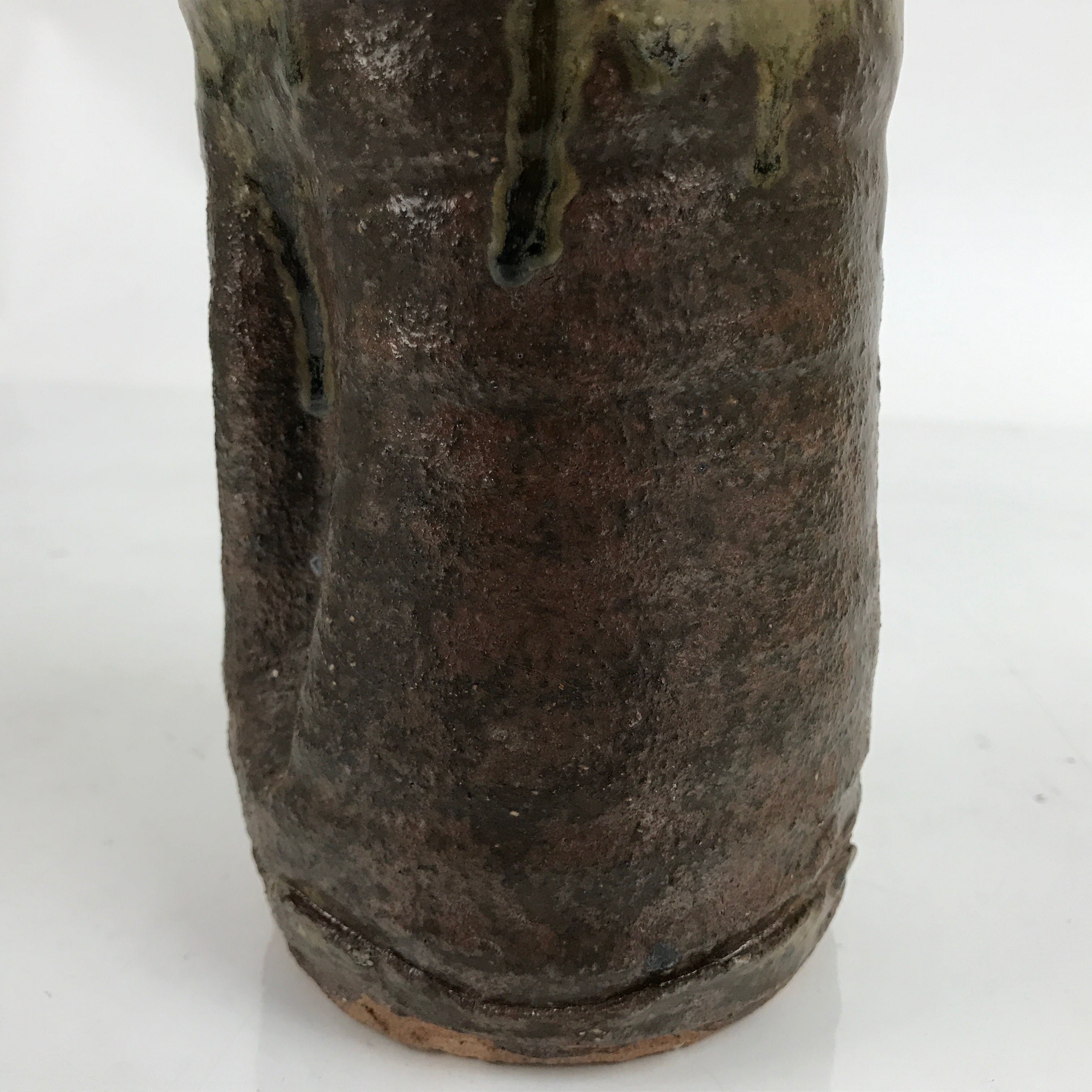 Japanese Ceramic Flower Vase Vtg Ikebana Pottery Kabin Brown Unique Shape FK134