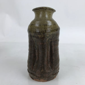 Japanese Ceramic Flower Vase Vtg Ikebana Pottery Kabin Brown Unique Shape FK134