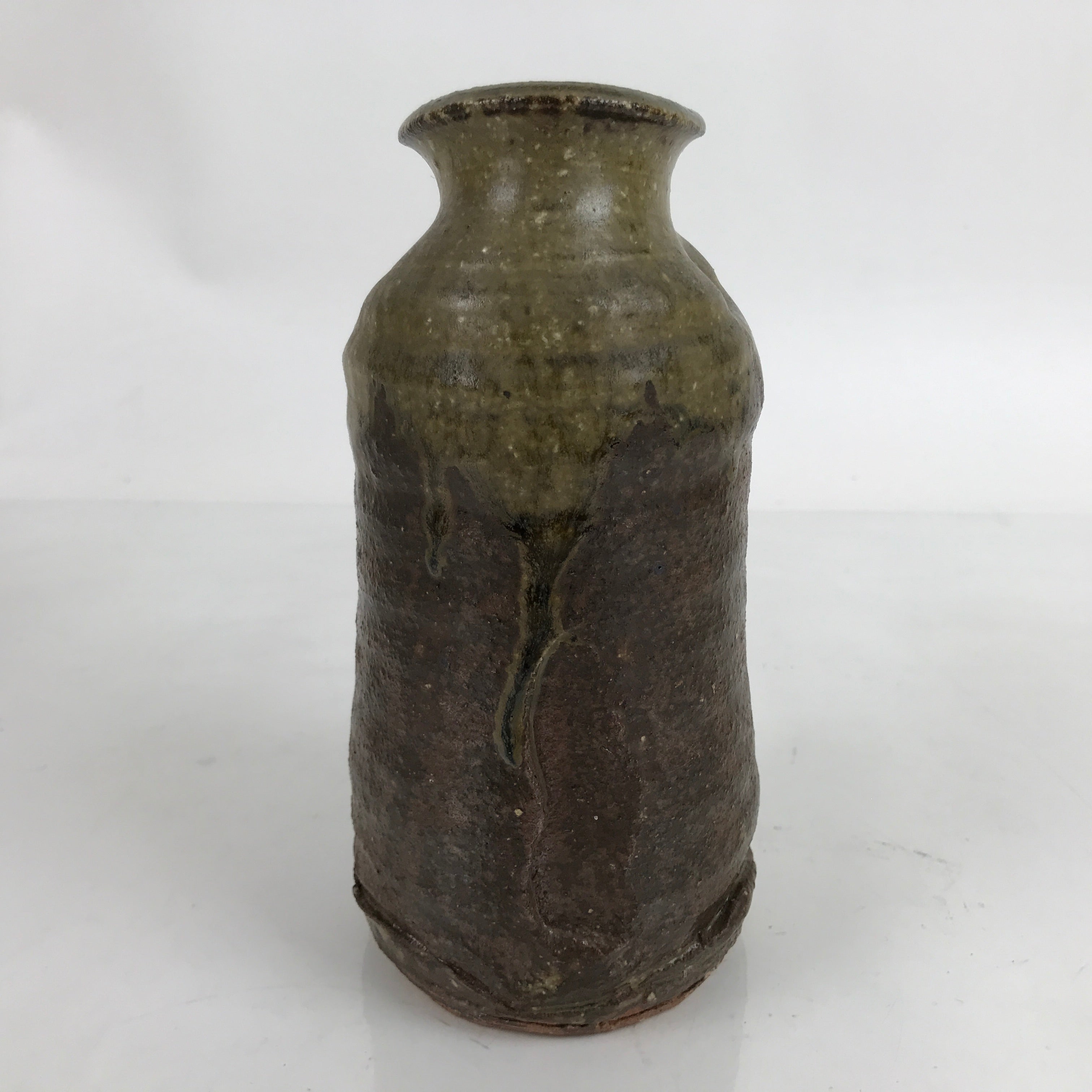 Japanese Ceramic Flower Vase Vtg Ikebana Pottery Kabin Brown Unique Shape FK134