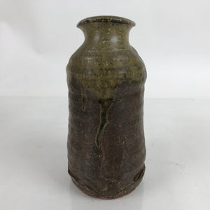 Japanese Ceramic Flower Vase Vtg Ikebana Pottery Kabin Brown Unique Shape FK134