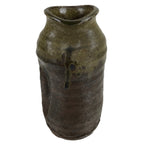 Japanese Ceramic Flower Vase Vtg Ikebana Pottery Kabin Brown Unique Shape FK134