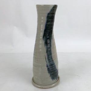 Japanese Ceramic Flower Vase Vtg Ikebana Tall Pottery Kabin Gray Dark Blue FK120