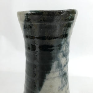 Japanese Ceramic Flower Vase Vtg Ikebana Tall Pottery Kabin Gray Dark Blue FK120