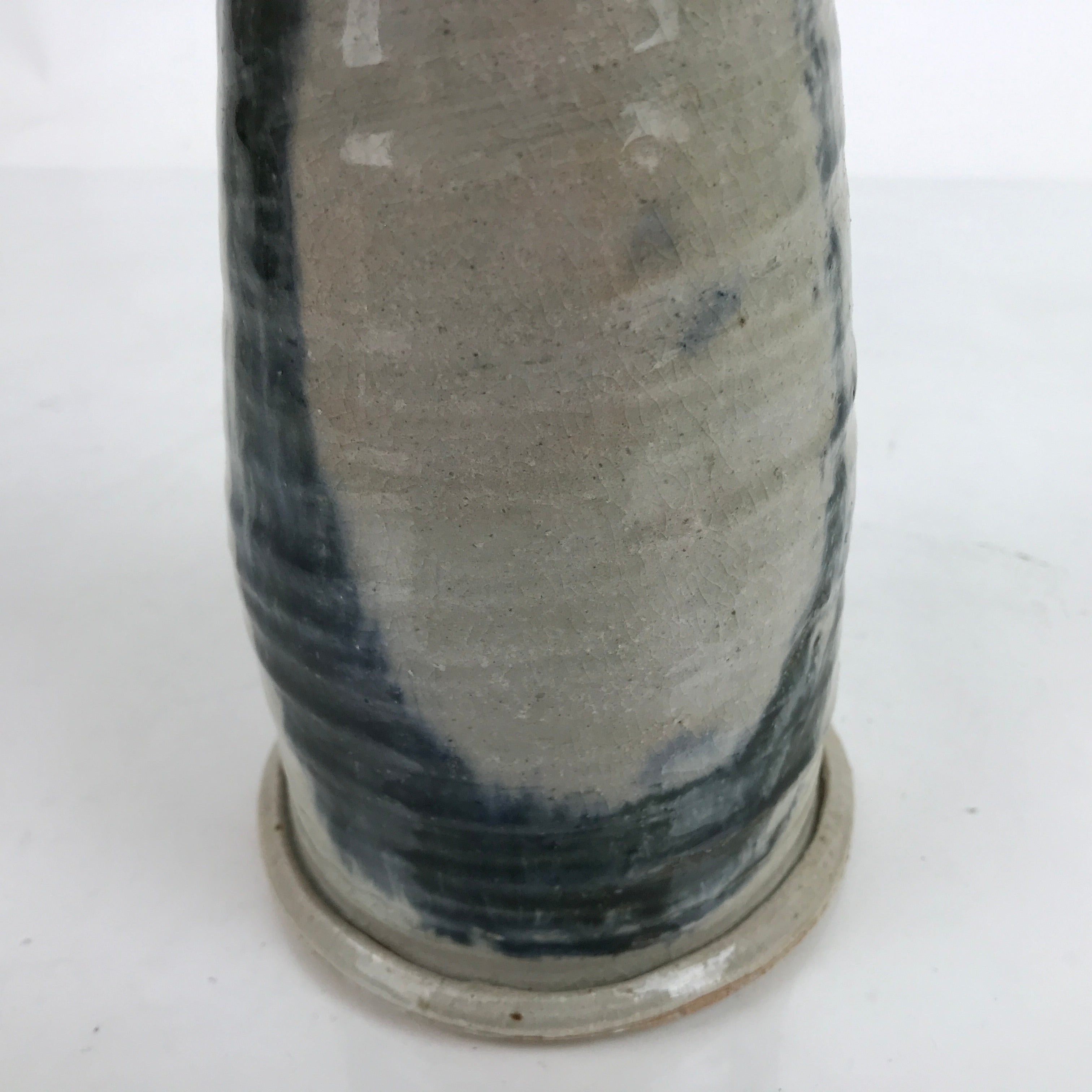 Japanese Ceramic Flower Vase Vtg Ikebana Tall Pottery Kabin Gray Dark Blue FK120