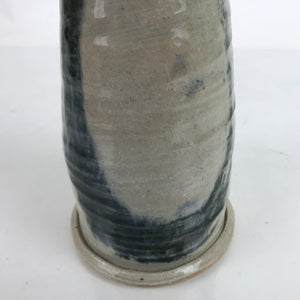 Japanese Ceramic Flower Vase Vtg Ikebana Tall Pottery Kabin Gray Dark Blue FK120