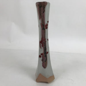 Japanese Ceramic Flower Vase Vtg Ikebana Tall Pottery Kabin Gray Red Spots FK121