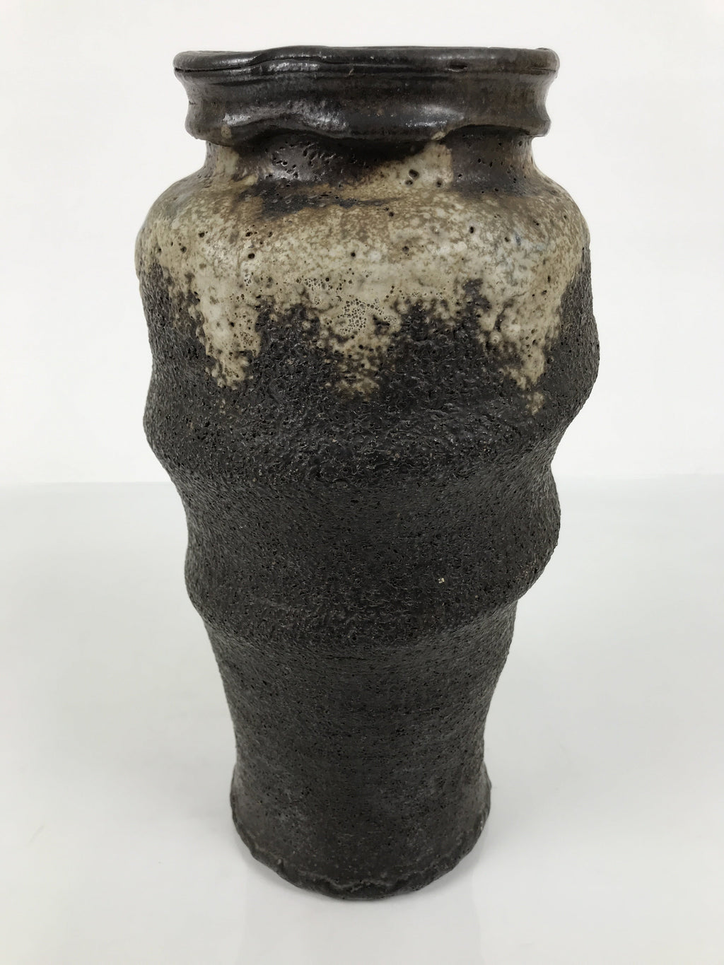 Japanese Ceramic Flower Vase Vtg Kabin Brown Charcoal Ash Glaze Unduration FK224