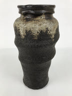 Japanese Ceramic Flower Vase Vtg Kabin Brown Charcoal Ash Glaze Unduration FK224