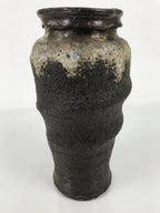 Japanese Ceramic Flower Vase Vtg Kabin Brown Charcoal Ash Glaze Unduration FK224
