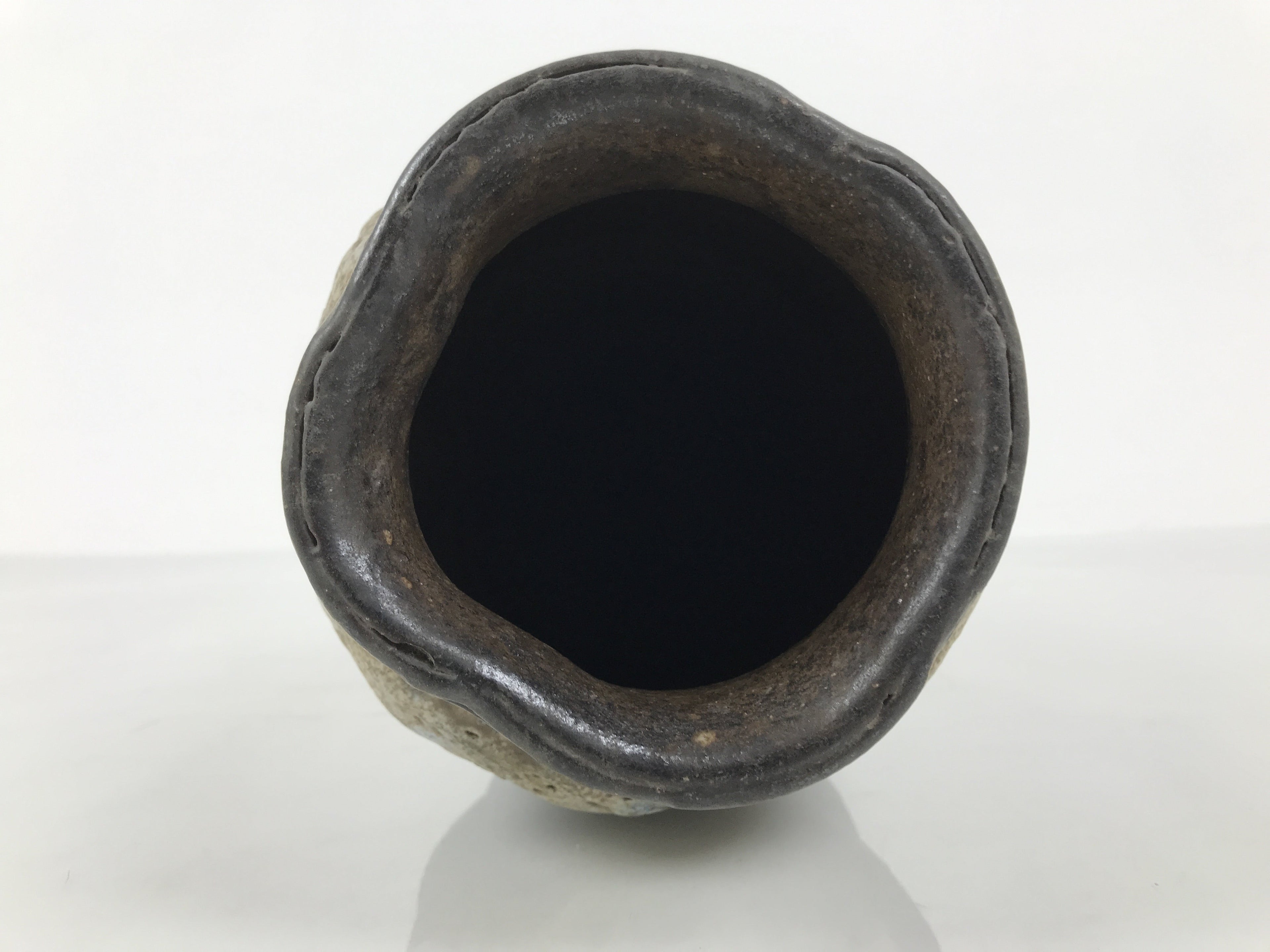 Japanese Ceramic Flower Vase Vtg Kabin Brown Charcoal Ash Glaze Unduration FK224