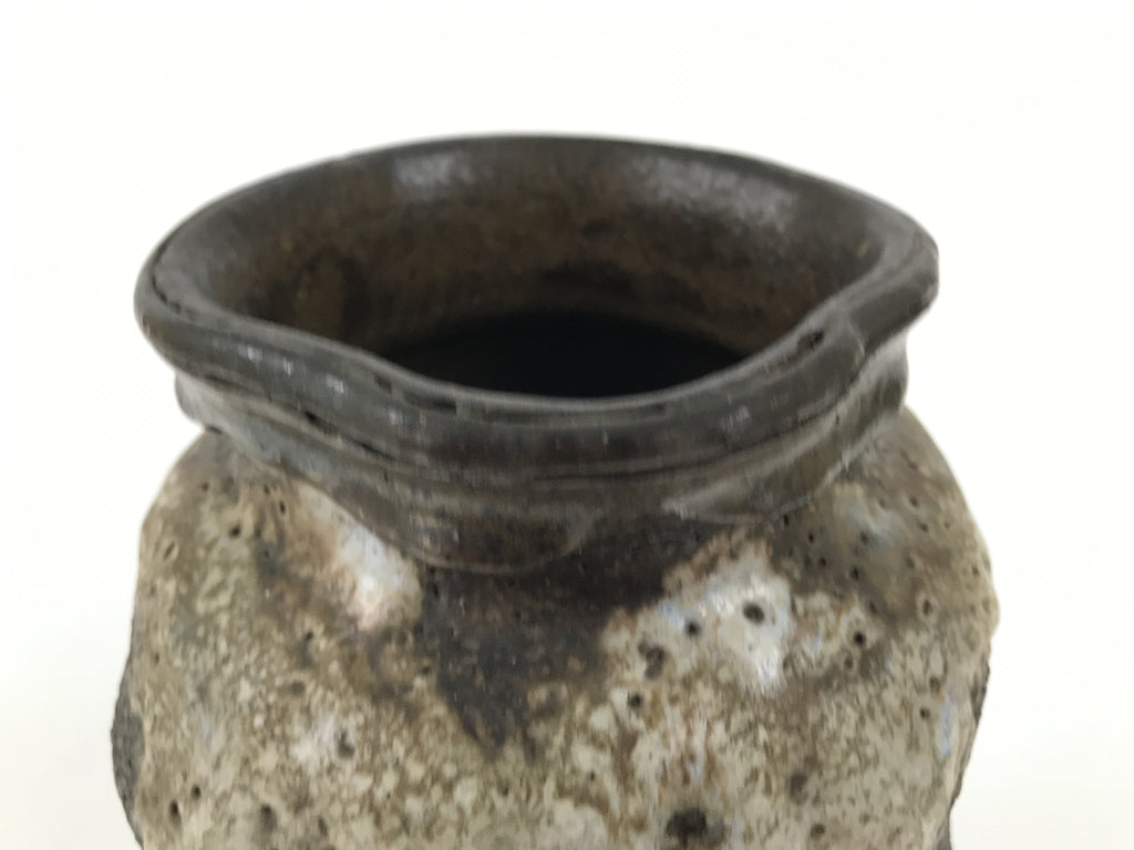 Japanese Ceramic Flower Vase Vtg Kabin Brown Charcoal Ash Glaze Unduration FK224