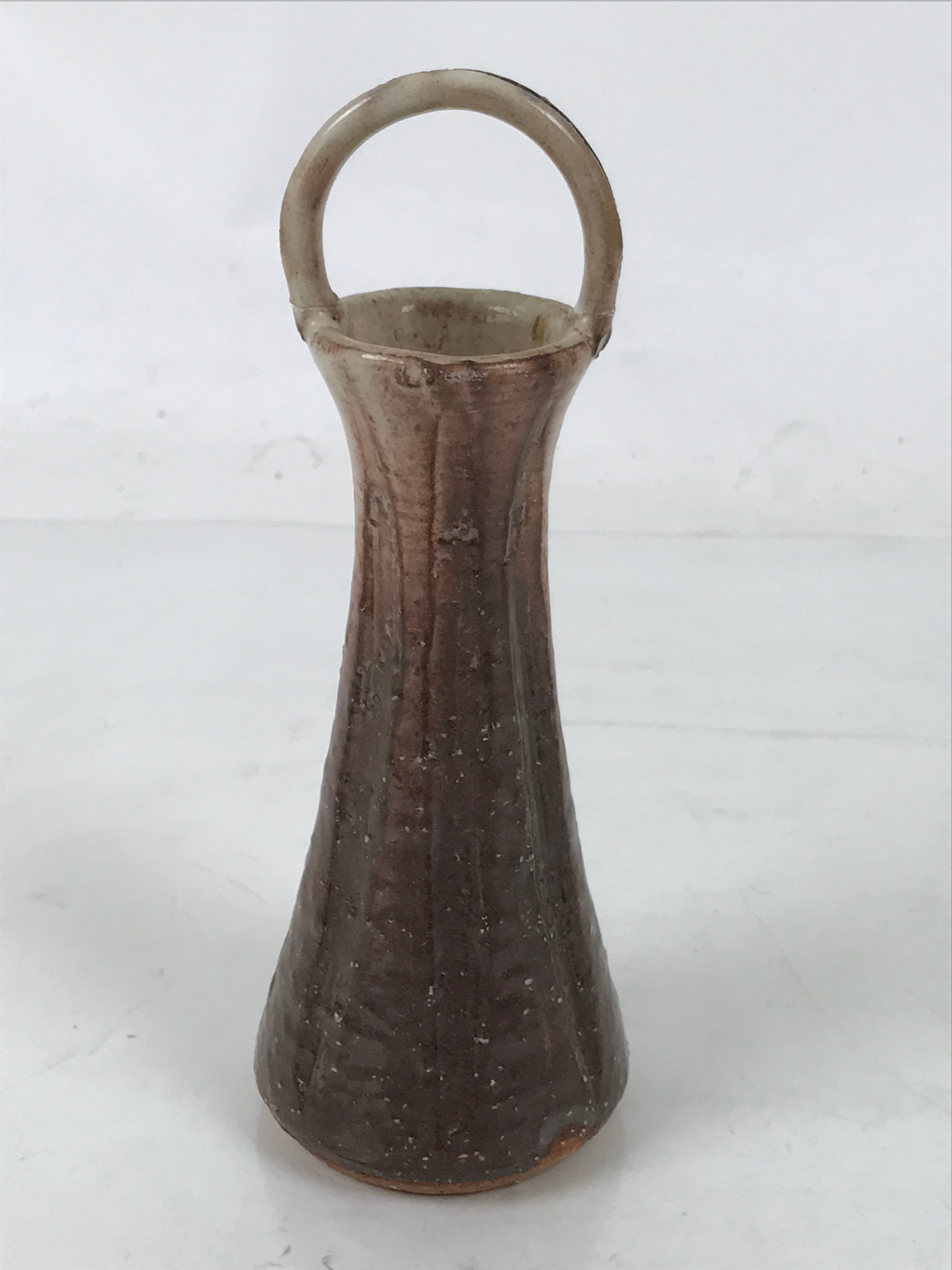 Japanese Ceramic Flower Vase Vtg Kabin Brown Handle Textured Beige Single FK200