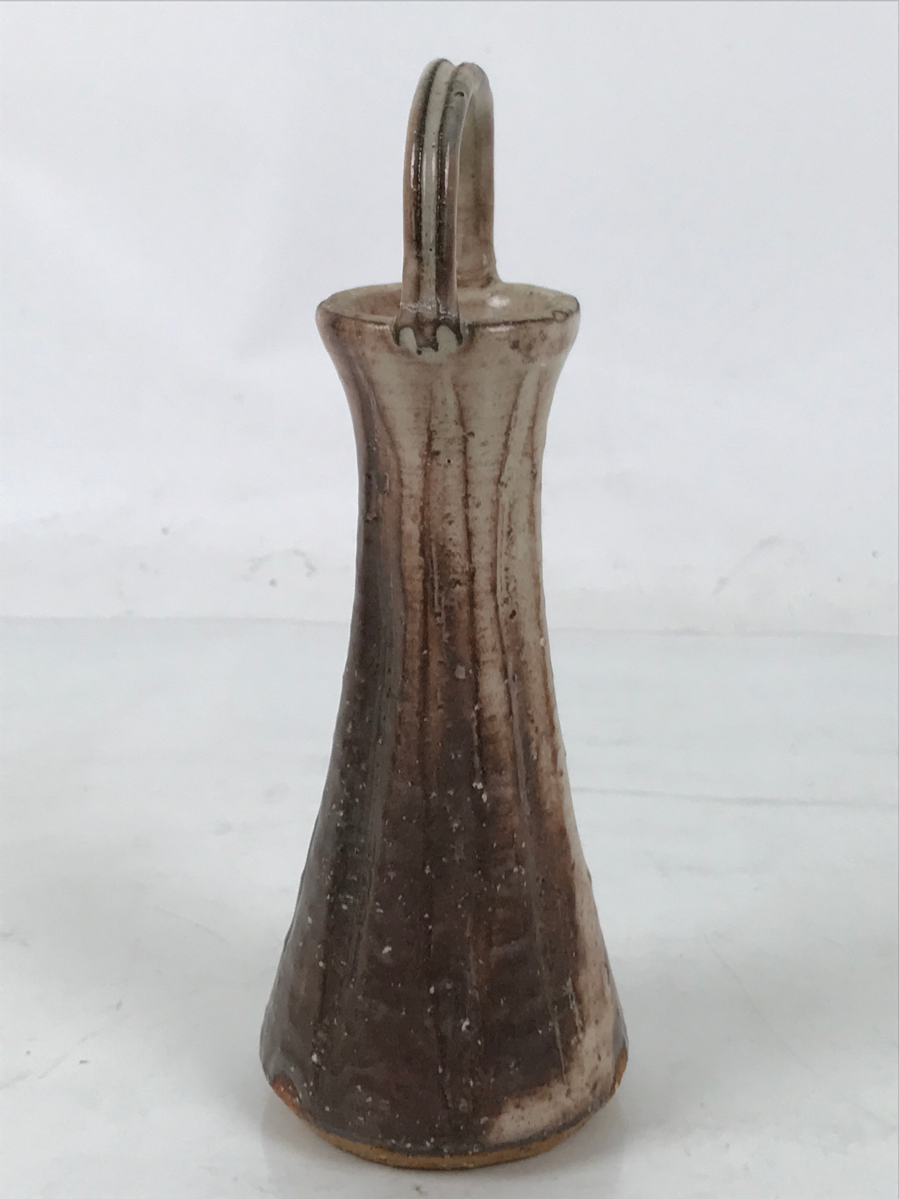 Japanese Ceramic Flower Vase Vtg Kabin Brown Handle Textured Beige Single FK200