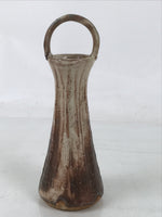 Japanese Ceramic Flower Vase Vtg Kabin Brown Handle Textured Beige Single FK200