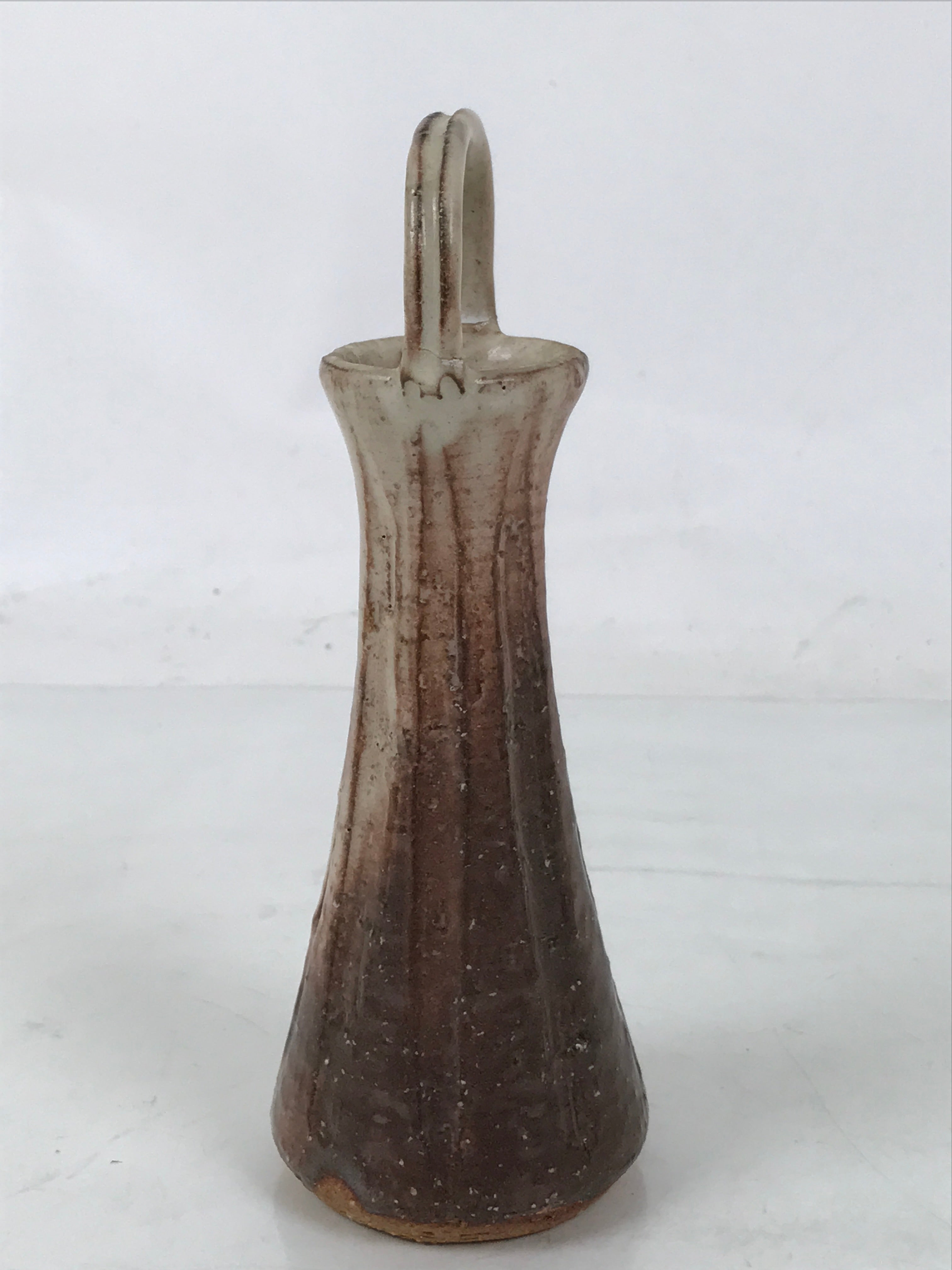 Japanese Ceramic Flower Vase Vtg Kabin Brown Handle Textured Beige Single FK200