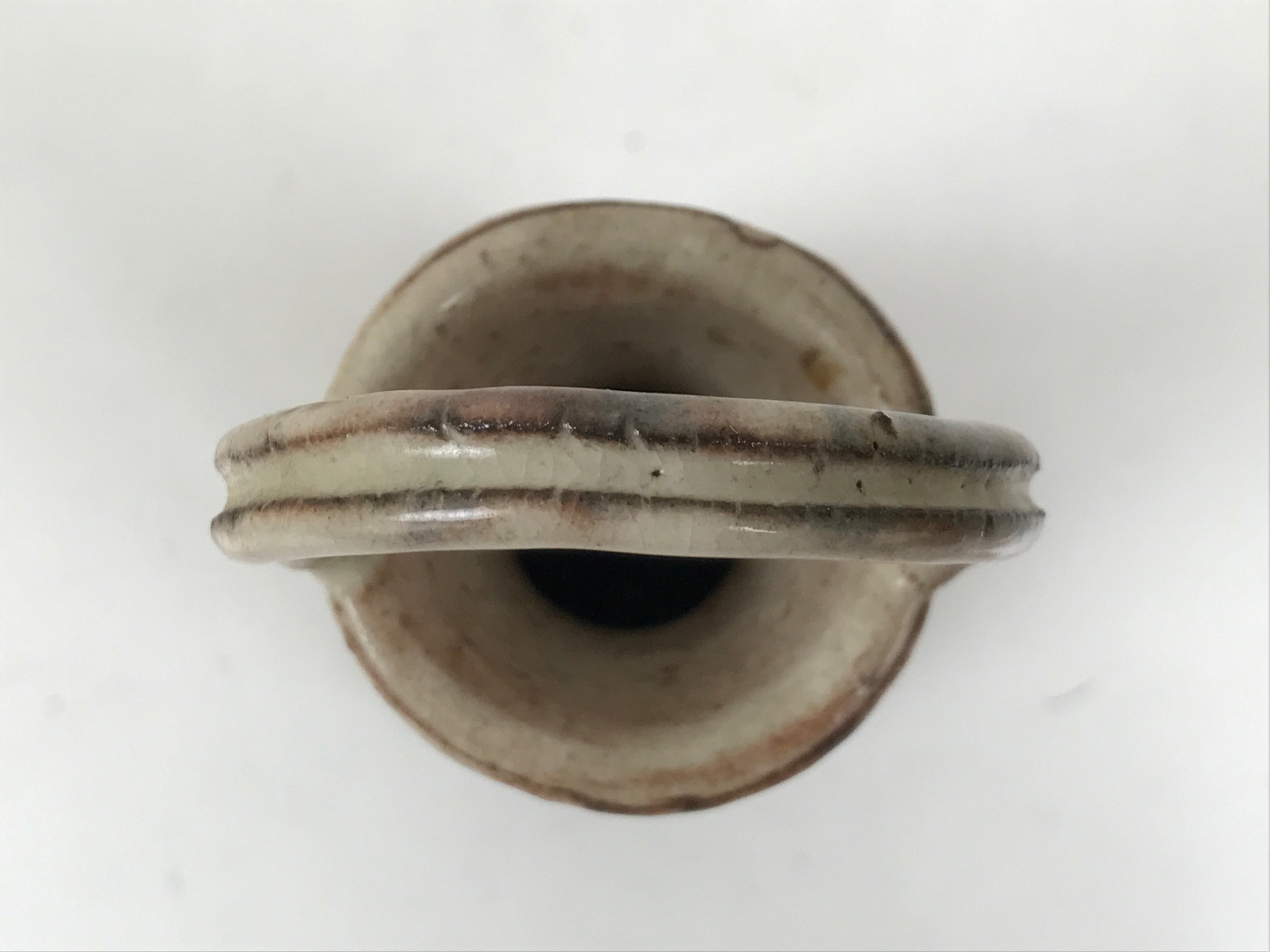 Japanese Ceramic Flower Vase Vtg Kabin Brown Handle Textured Beige Single FK200