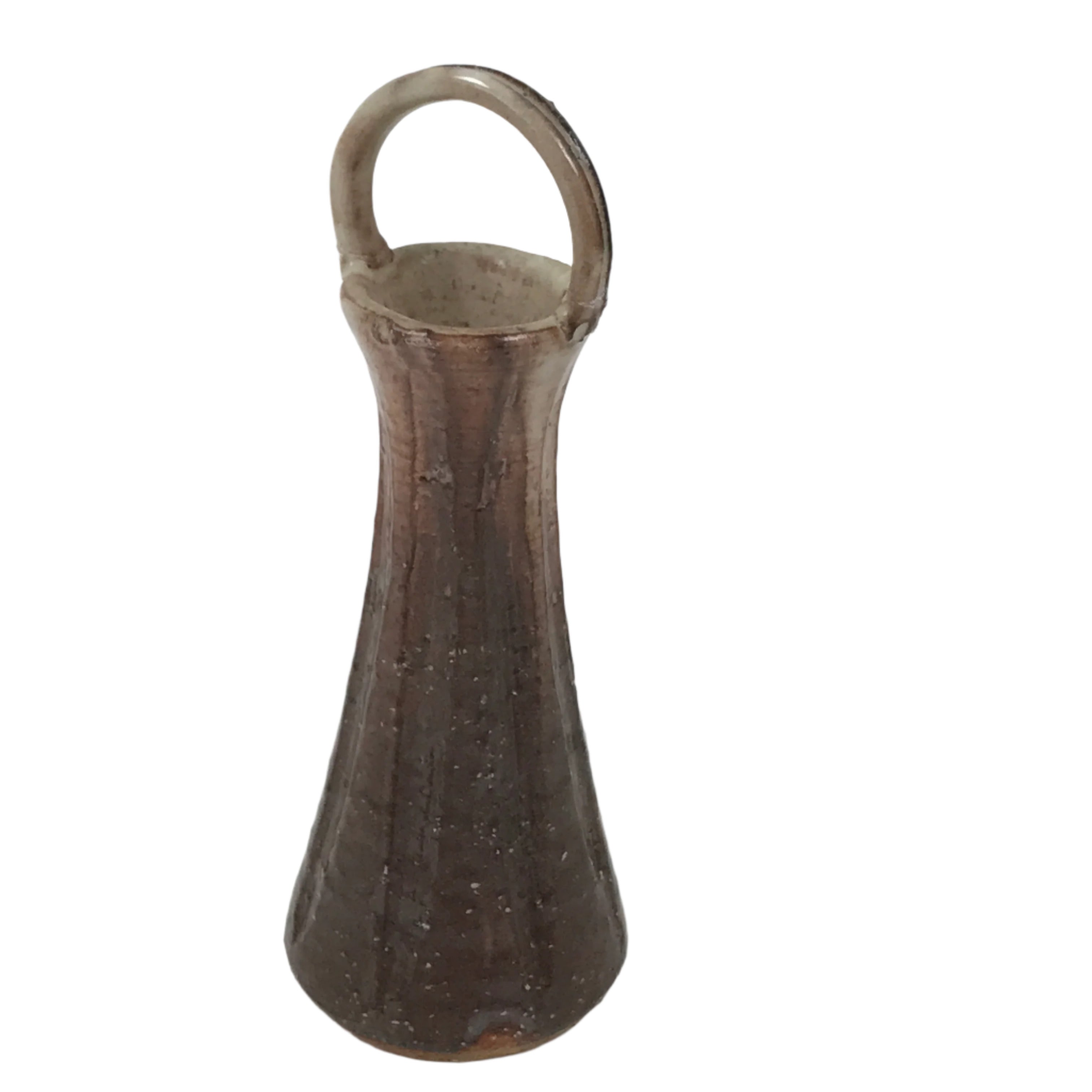 Japanese Ceramic Flower Vase Vtg Kabin Brown Handle Textured Beige Single FK200