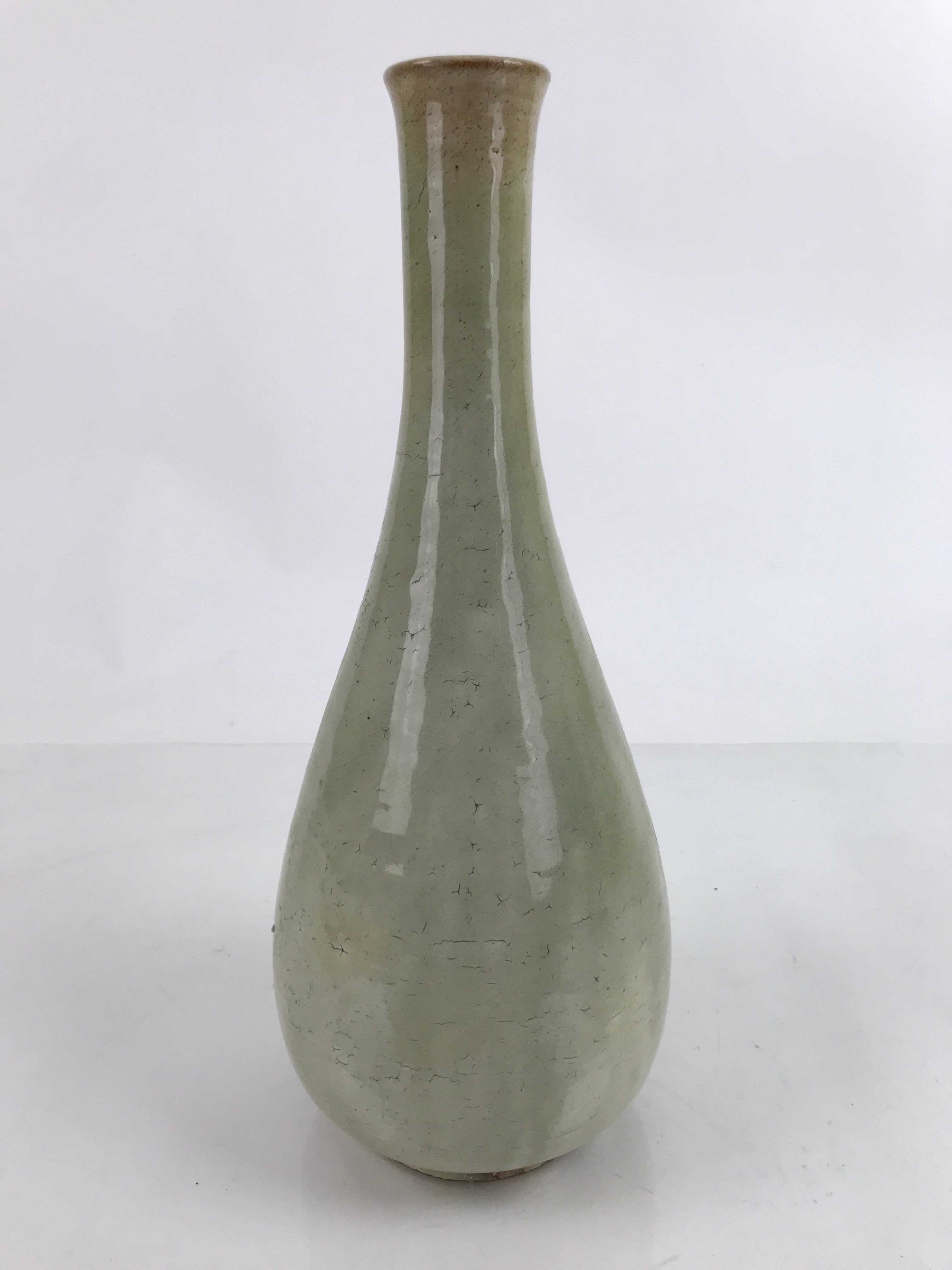 Japanese Ceramic Flower Vase Vtg Kabin Crane Neck Glass Glaze FK147