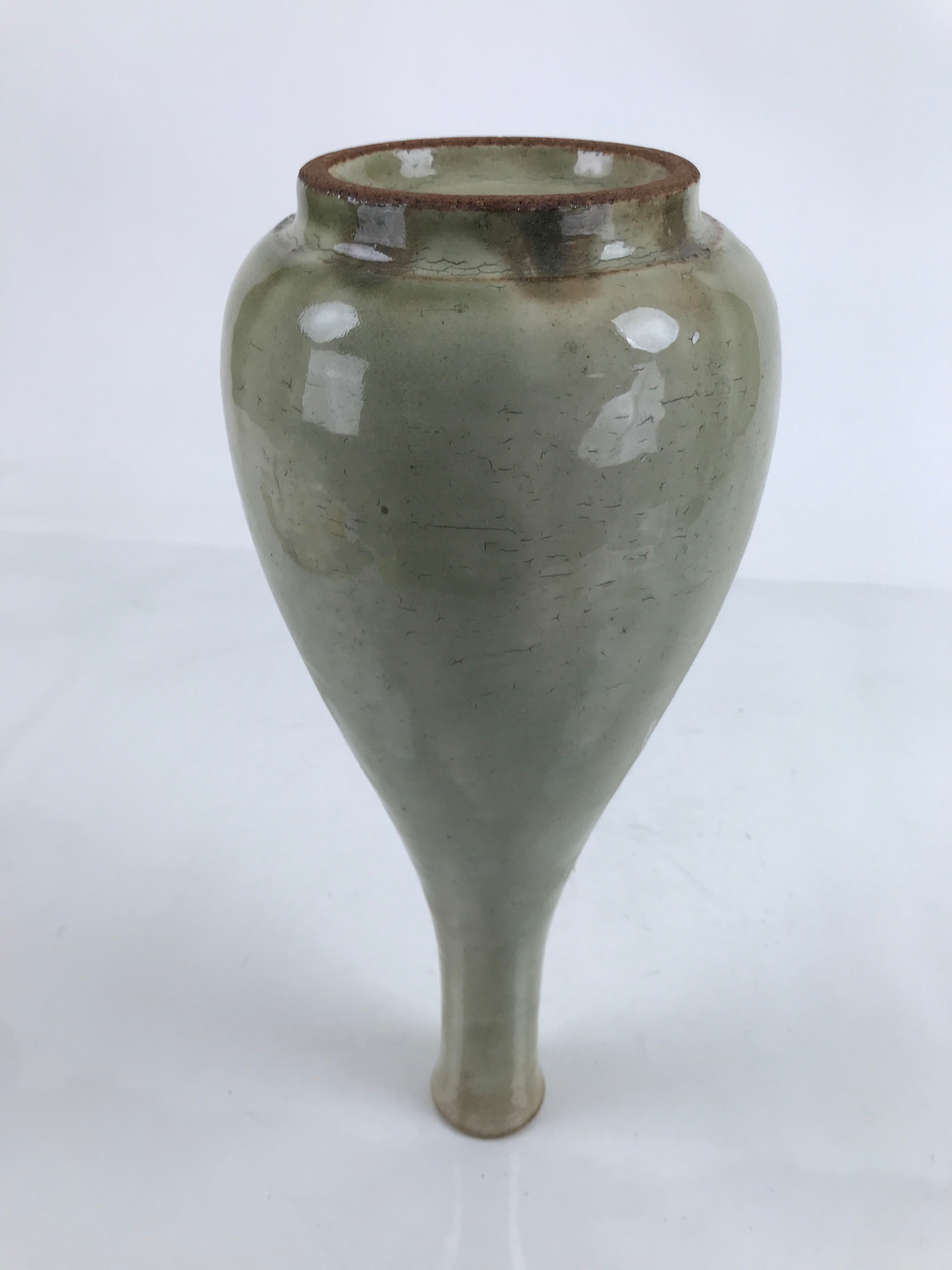 Japanese Ceramic Flower Vase Vtg Kabin Crane Neck Glass Glaze FK147