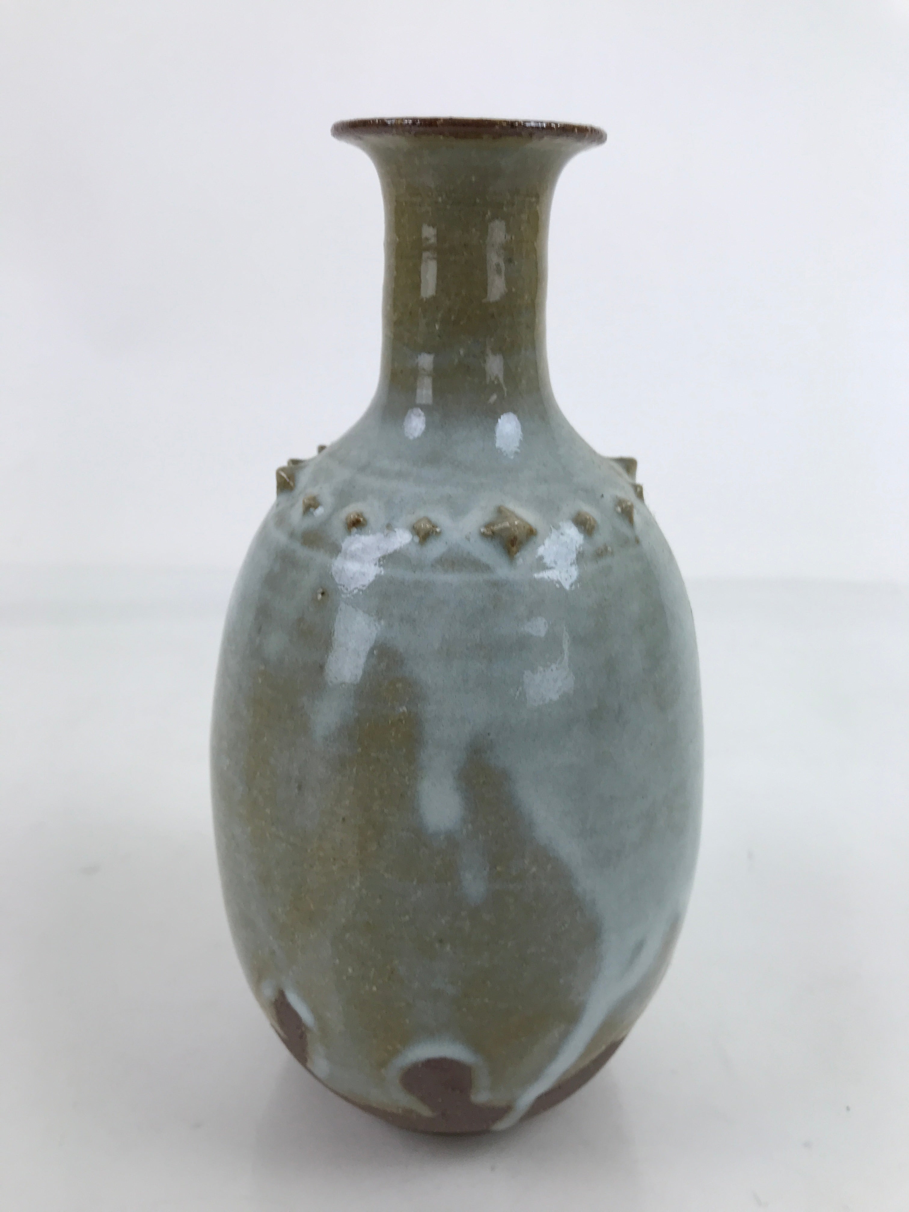 Japanese Ceramic Flower Vase Vtg Kabin Crane Neck Glass Glaze Green FK151