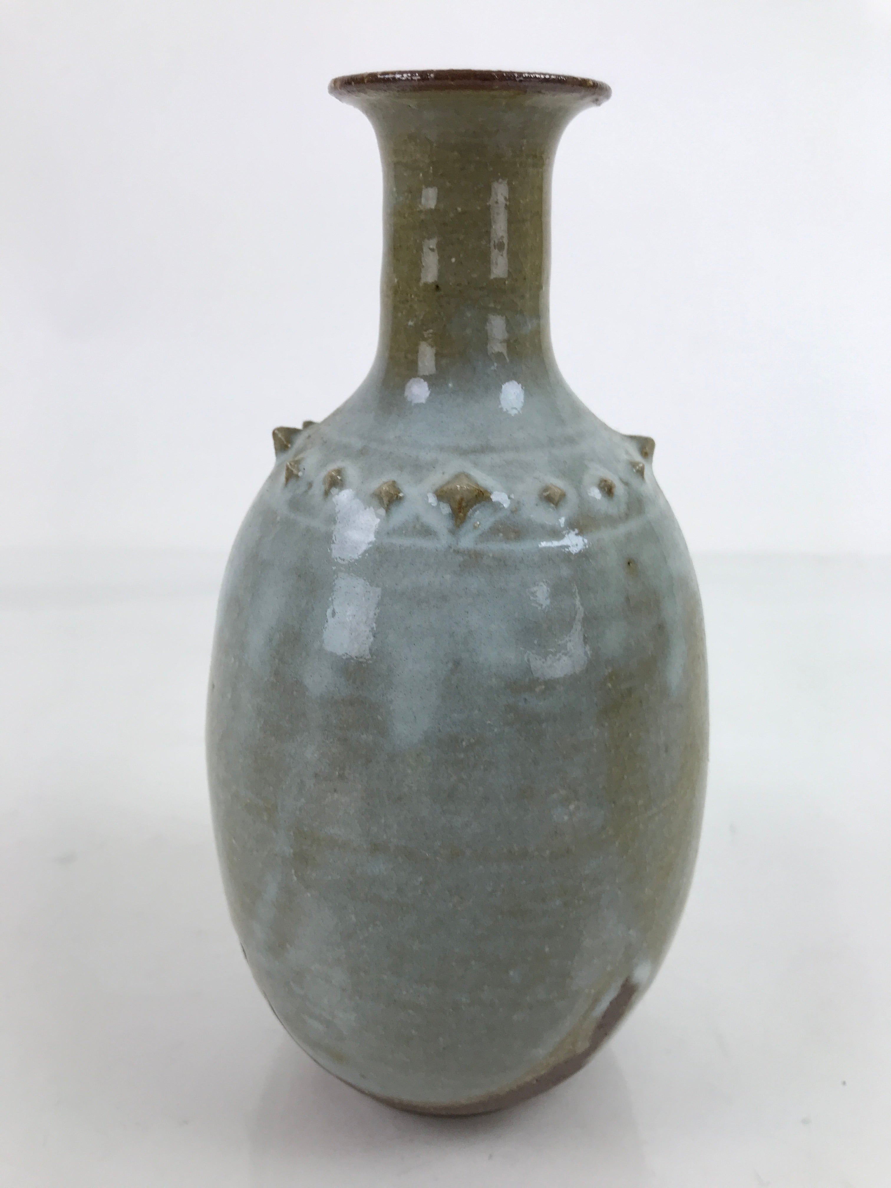 Japanese Ceramic Flower Vase Vtg Kabin Crane Neck Glass Glaze Green FK151