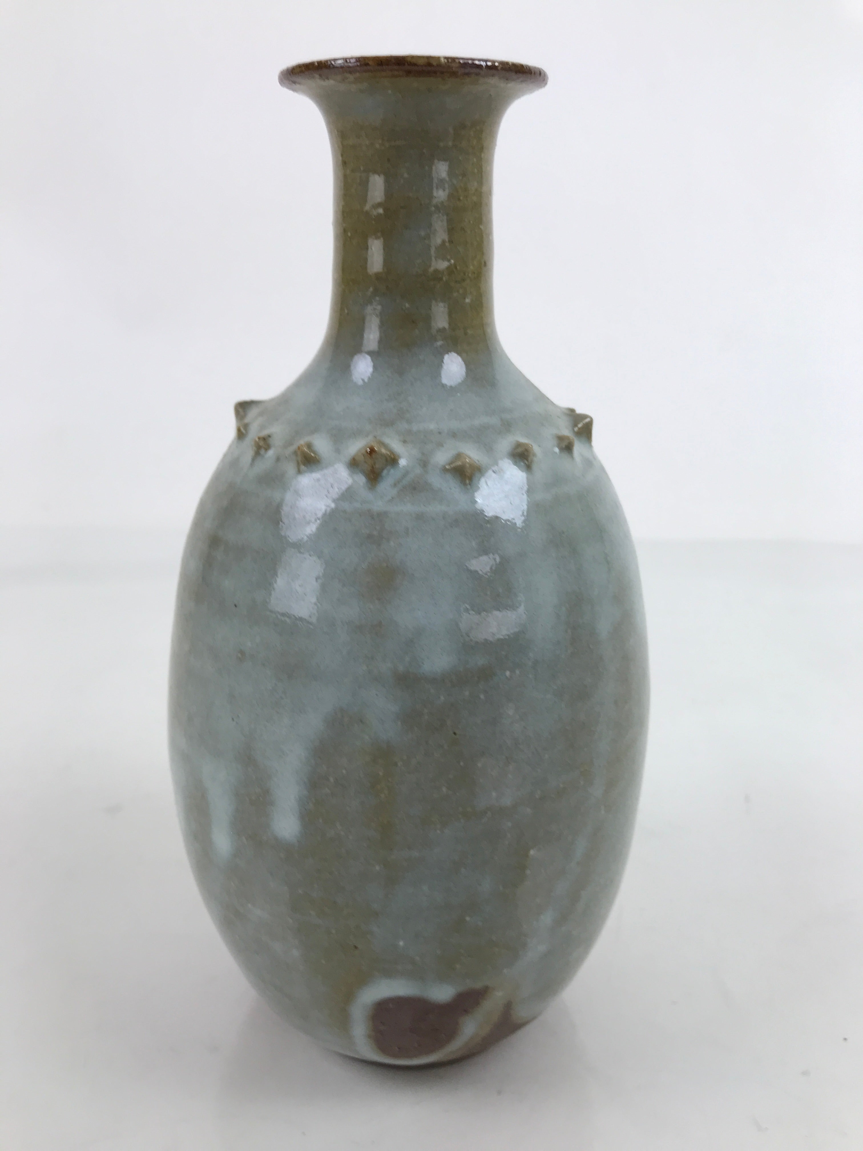 Japanese Ceramic Flower Vase Vtg Kabin Crane Neck Glass Glaze Green FK151