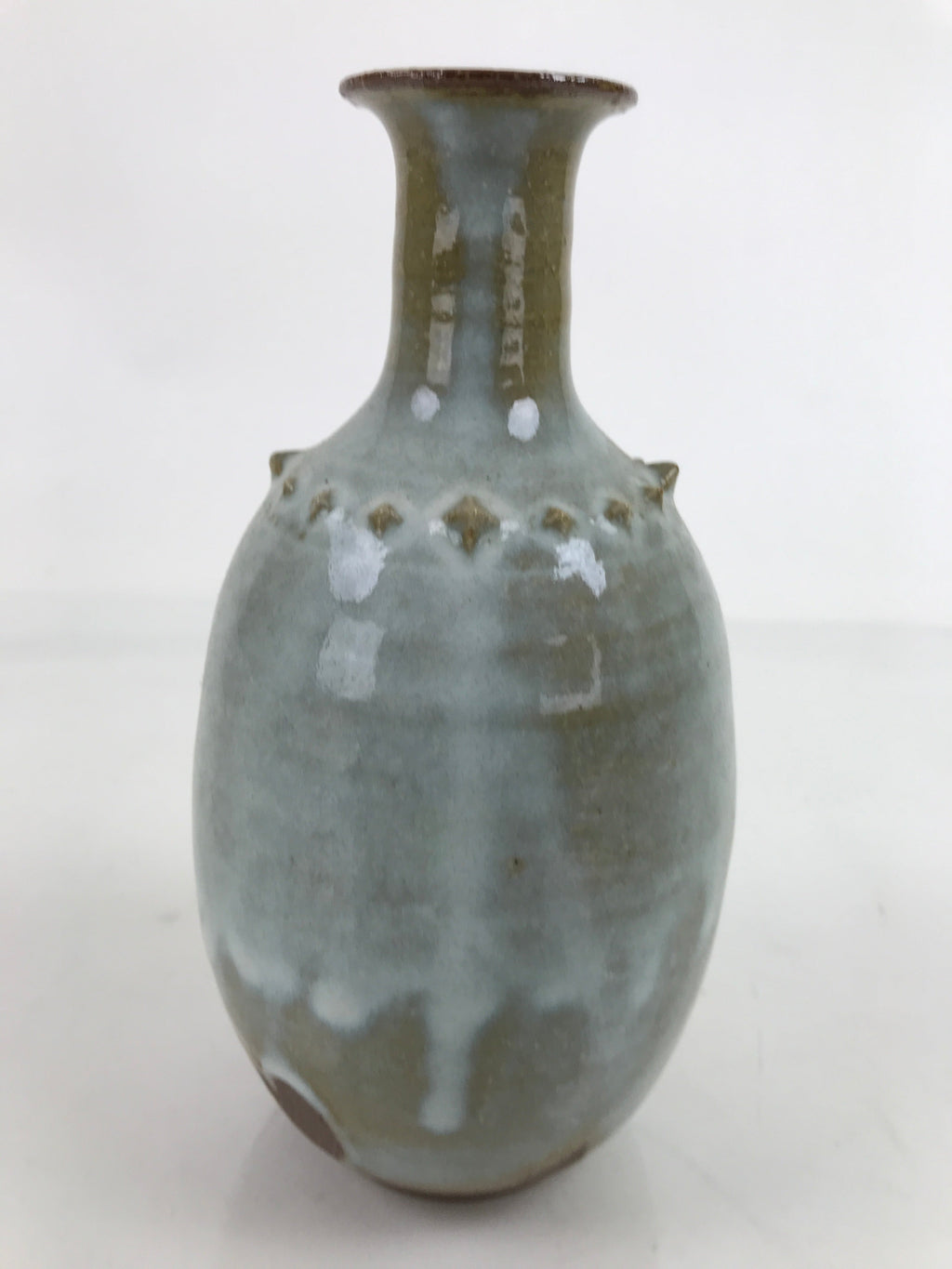 Japanese Ceramic Flower Vase Vtg Kabin Crane Neck Glass Glaze Green FK151