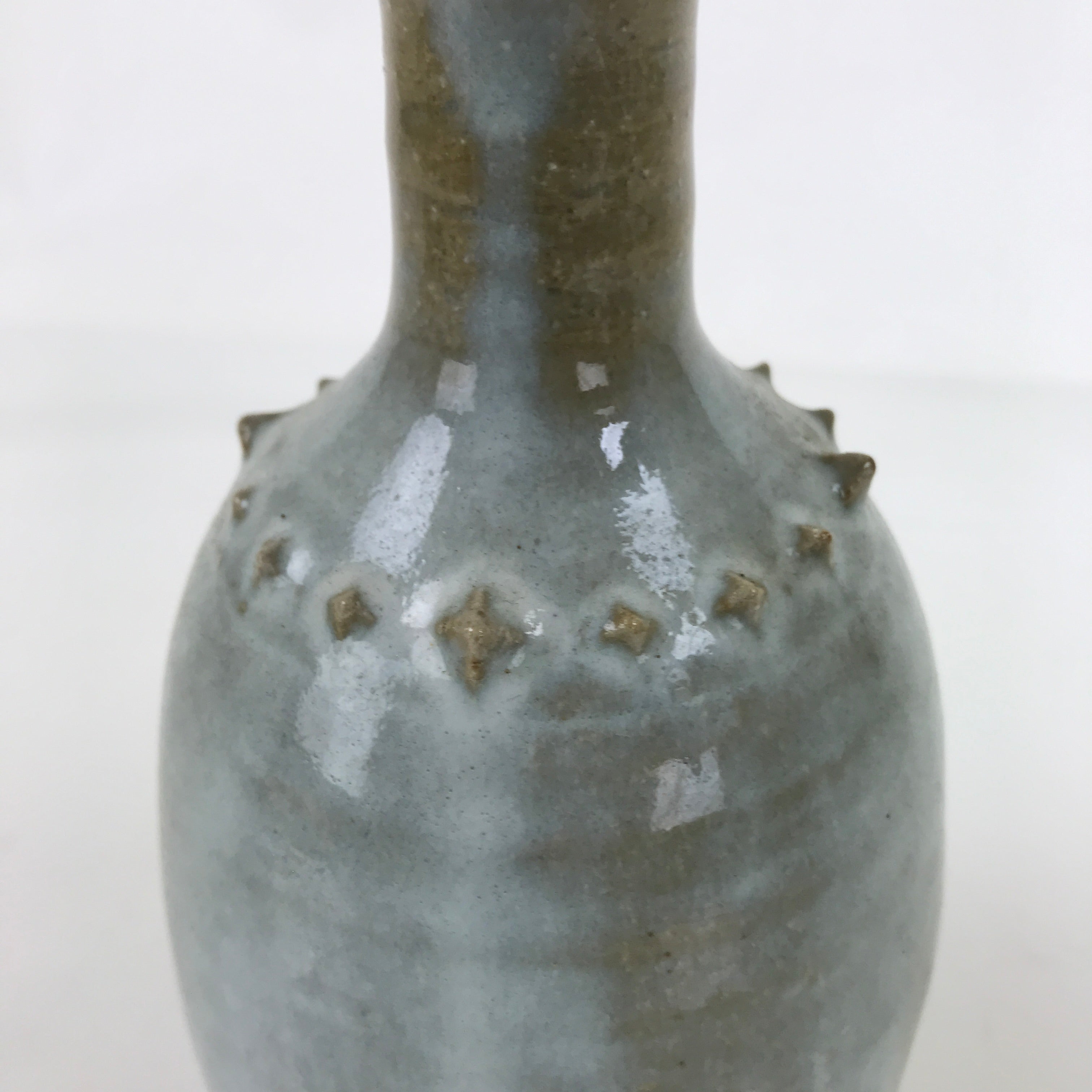 Japanese Ceramic Flower Vase Vtg Kabin Crane Neck Glass Glaze Green FK151