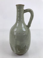 Japanese Ceramic Flower Vase Vtg Kabin Glass Cracke Glaze Green FK150