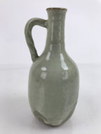 Japanese Ceramic Flower Vase Vtg Kabin Glass Cracke Glaze Green FK150