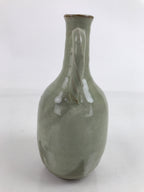 Japanese Ceramic Flower Vase Vtg Kabin Glass Cracke Glaze Green FK150