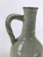 Japanese Ceramic Flower Vase Vtg Kabin Glass Cracke Glaze Green FK150