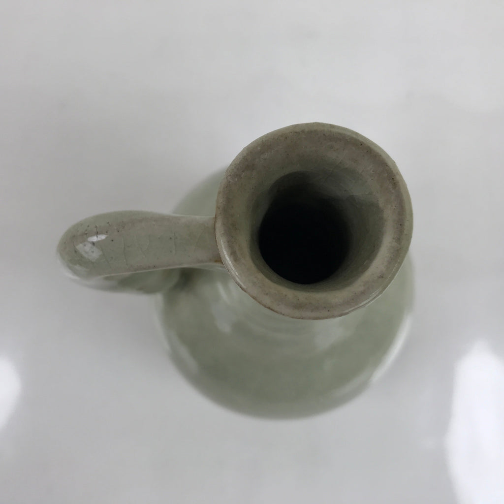 Japanese Ceramic Flower Vase Vtg Kabin Glass Cracke Glaze Green FK150