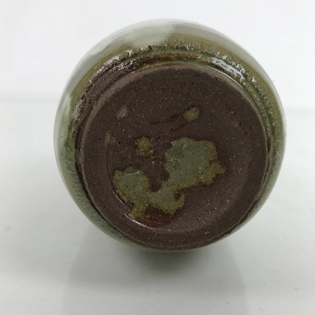 Japanese Ceramic Flower Vase Vtg Kabin Glass Cracke Glaze Green FK150