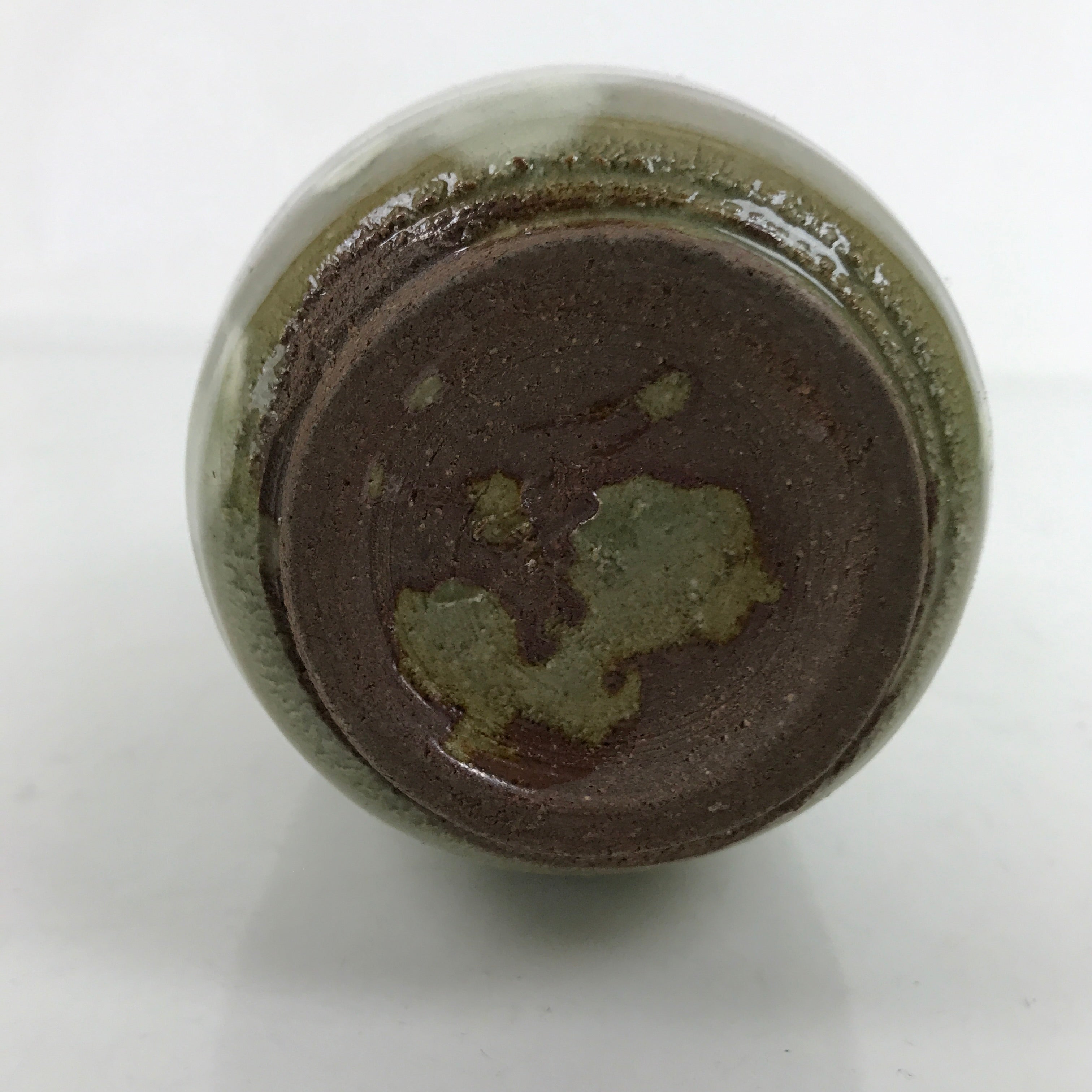 Japanese Ceramic Flower Vase Vtg Kabin Glass Cracke Glaze Green FK150